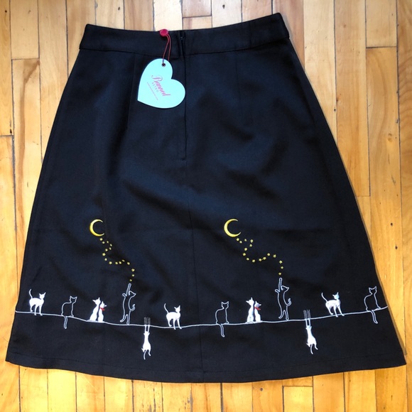 Small NWT Embroidered Cat Skirt Retro Dark Academia ModCloth lk Miss Patina - Picture 7 of 8